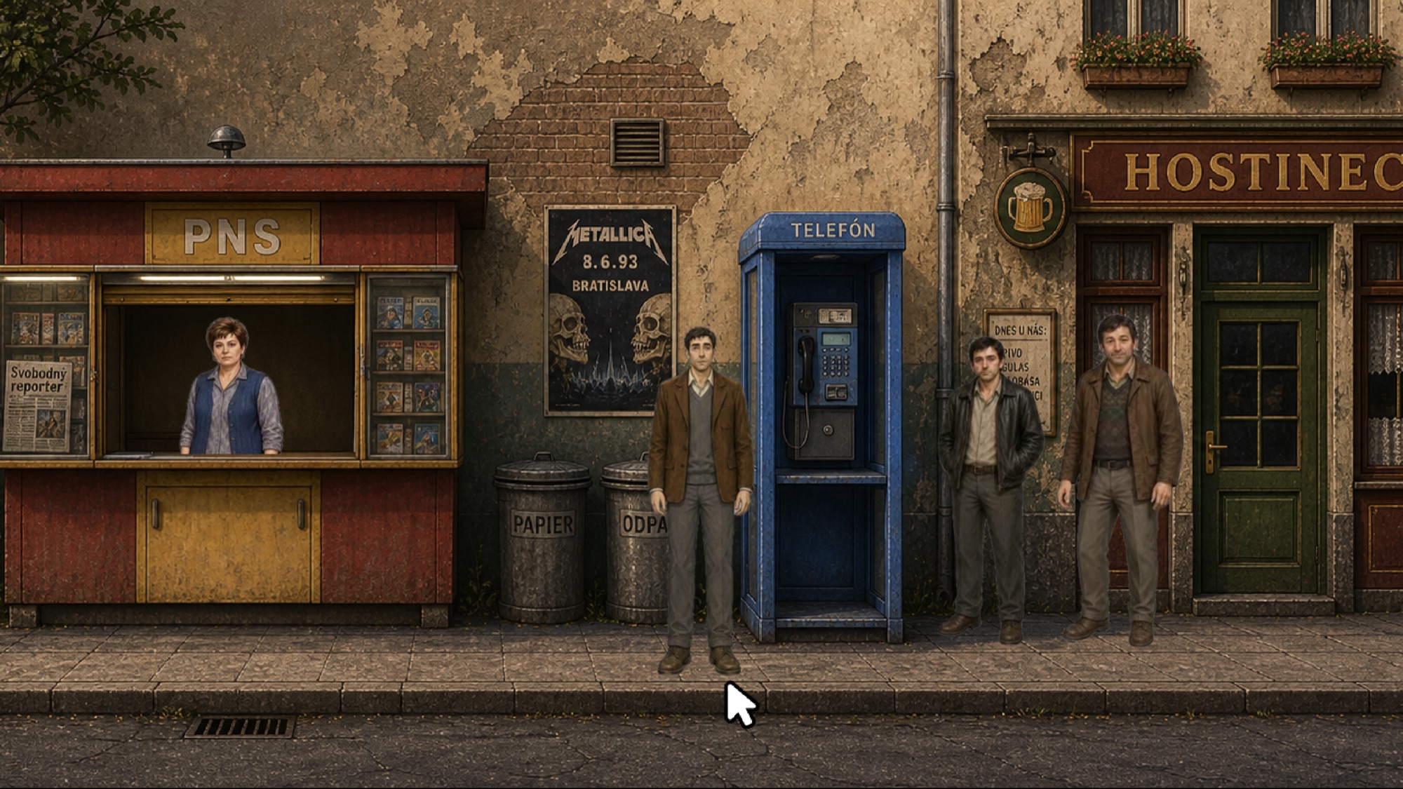 A period PNS newsstand on a street in Wild East: The Straw Man