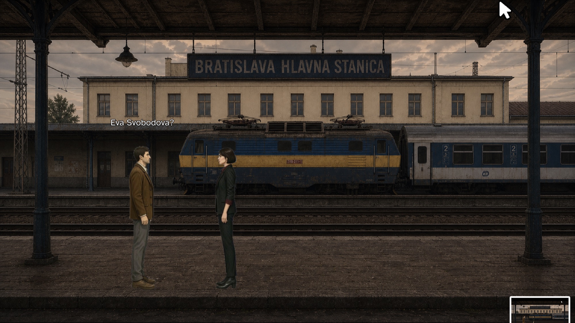 Marek speaking with a railway employee at Bratislava main station